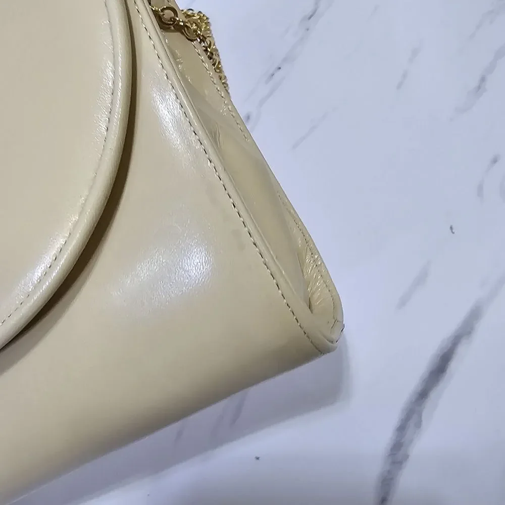 Vintage 60s Theodore Taupe Cream Mini‎ Leather Crossbody Bag with Gold Hardware
